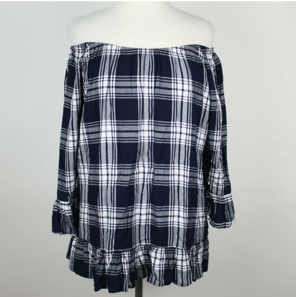 For The Republic Plaid Off Shoulder Peplum Top - Picture 4 of 4